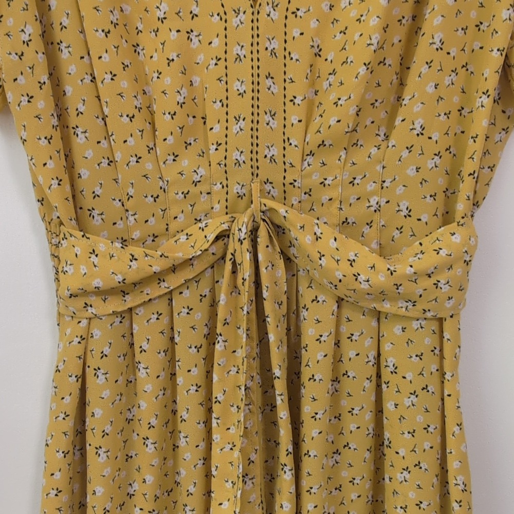 Max Studio Yellow Floral Short Ruffle Sleeve Smocked Sundress Boho LP - Picture 5 of 16